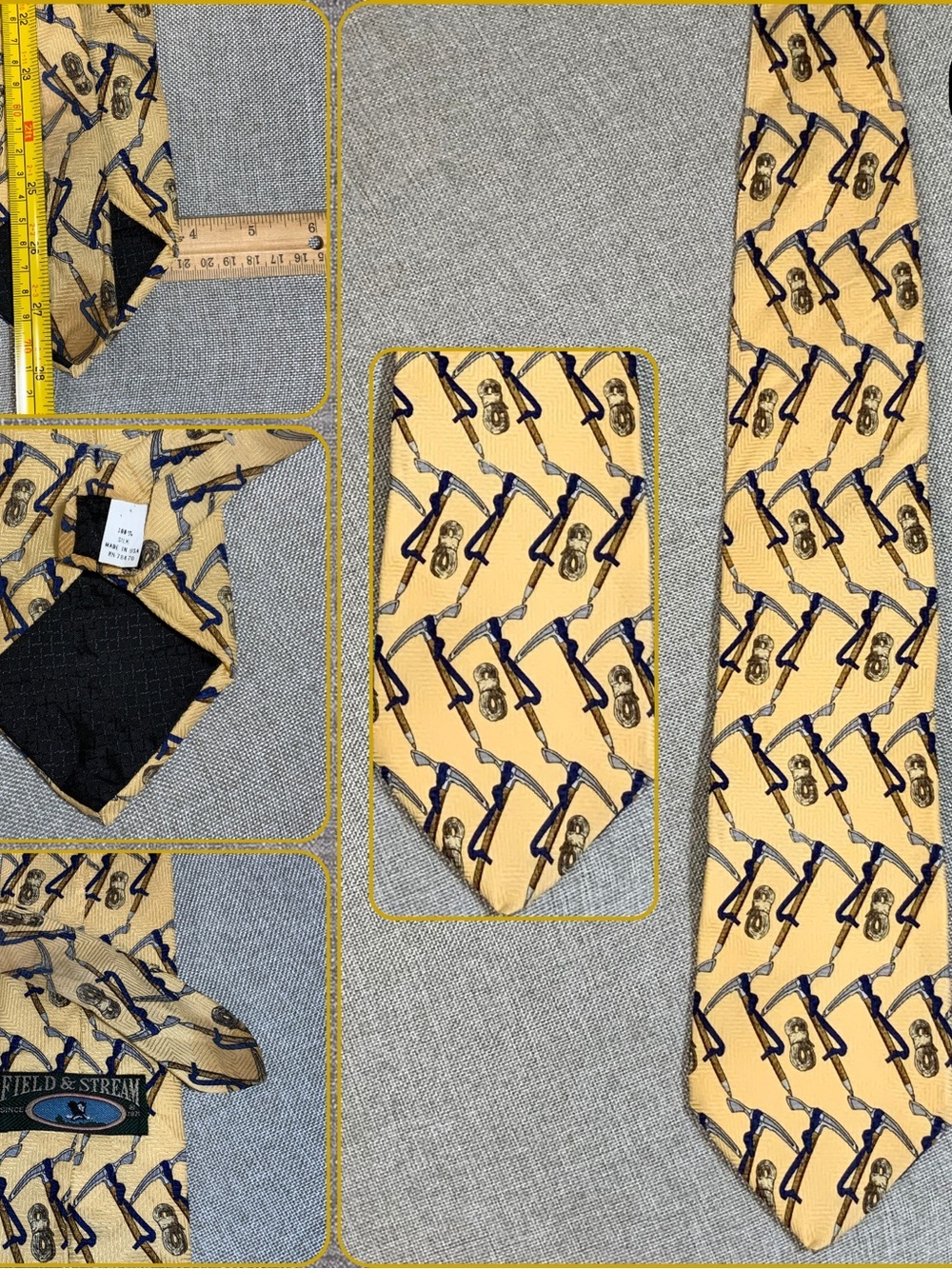 Field & Stream Silk Tie Ice Axe Rock Climbing Print